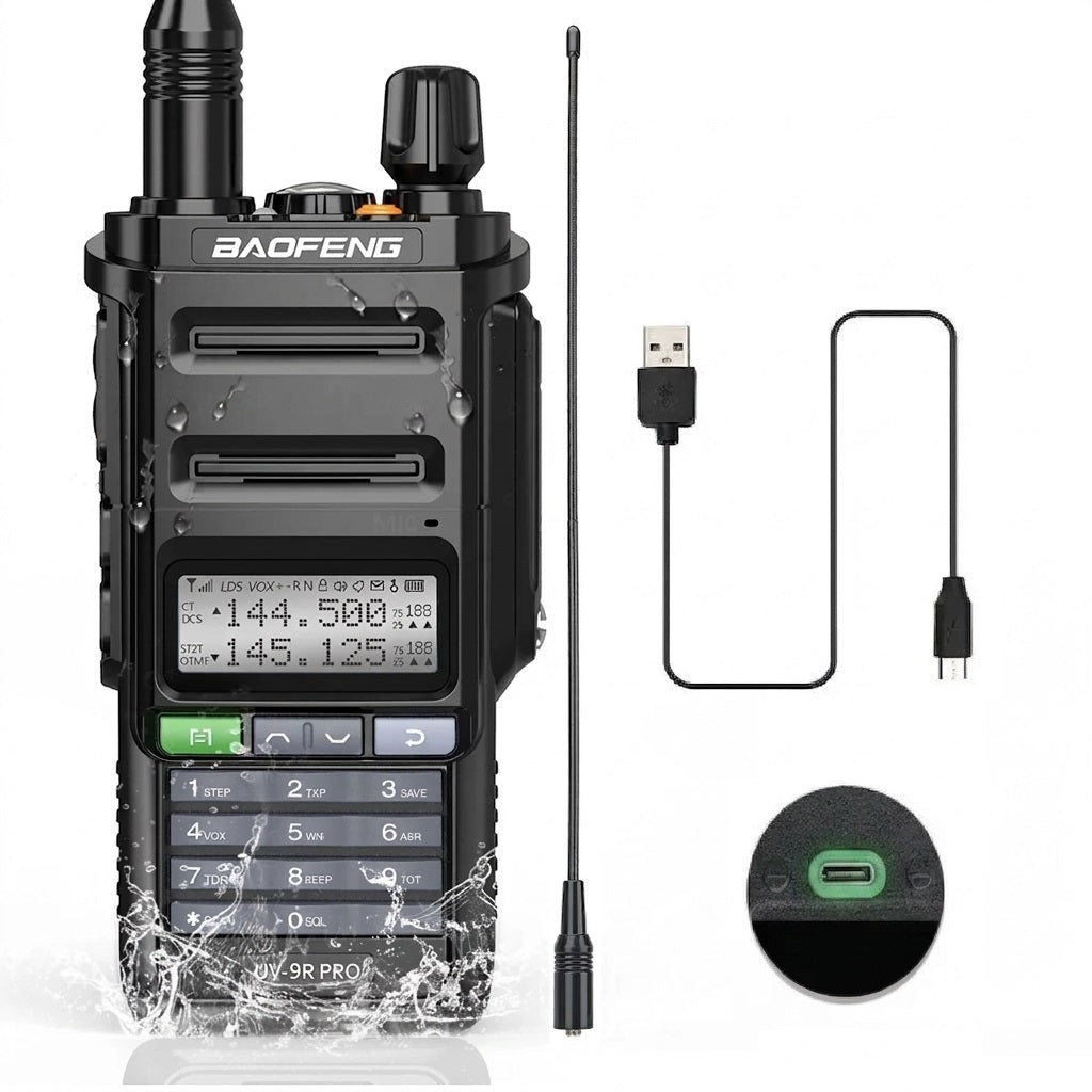 Talkie Walkie Étanche IP68 Bi-Bande USB-C | APEX SHIELD UV-9R Pro